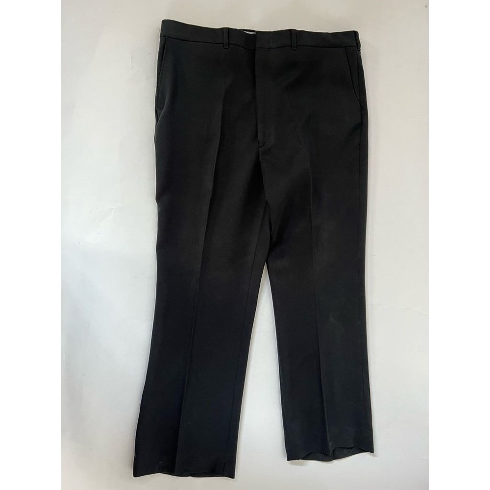 Perma Prest Mens Dress Pants Black Pockets Flat Front Flex Slax 40x29